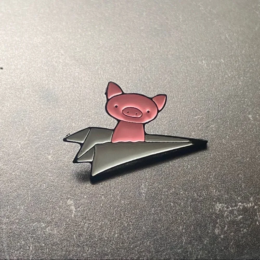 Paper Plane Piggy Grey Enamel Pin/ Brooch Lapel